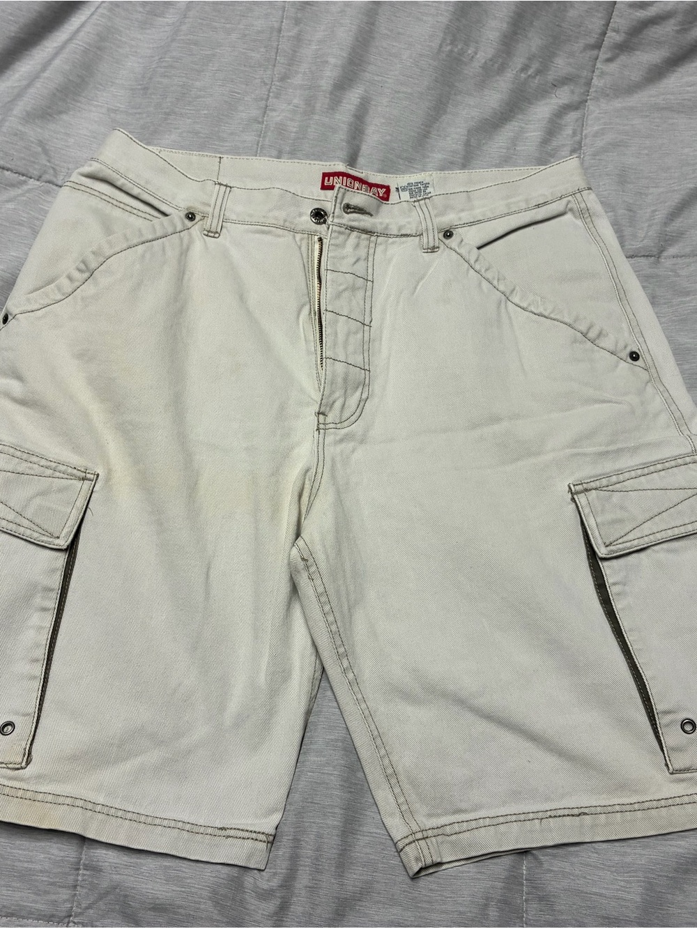 Vintage Y2K Unionbay Cargo Shorts Men’s 38 Cream Beige 100% Cotton 2001